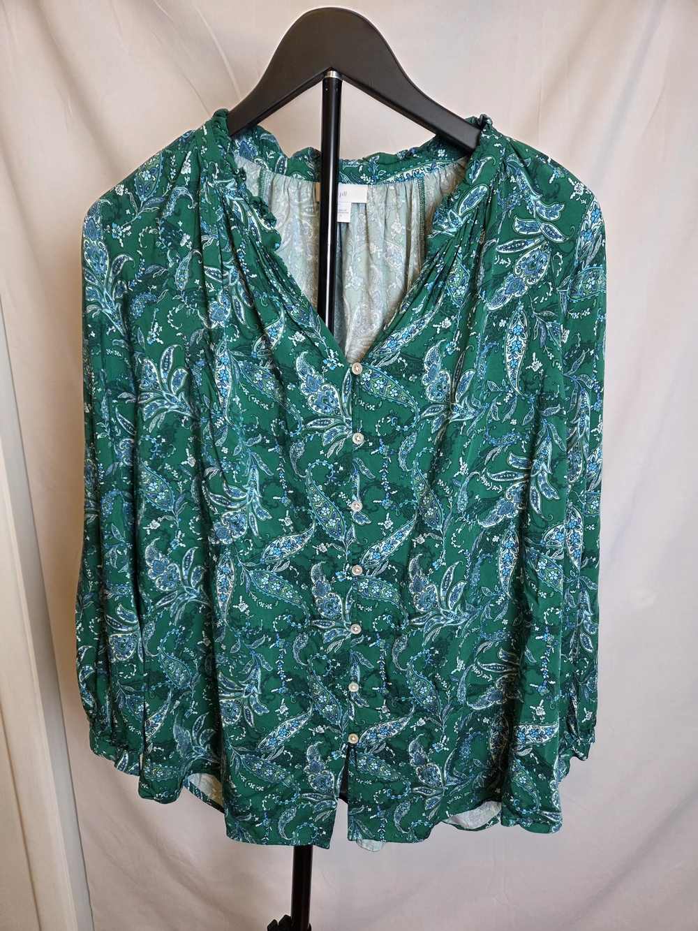 J. Jill Green Paisley Button-Front Blouse